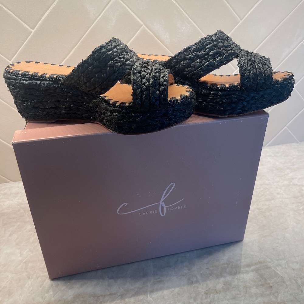 Carrie Forbes authentic Raffia Wedge Sandals